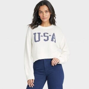 Women’s Off White Flag USA Graphic Sweater